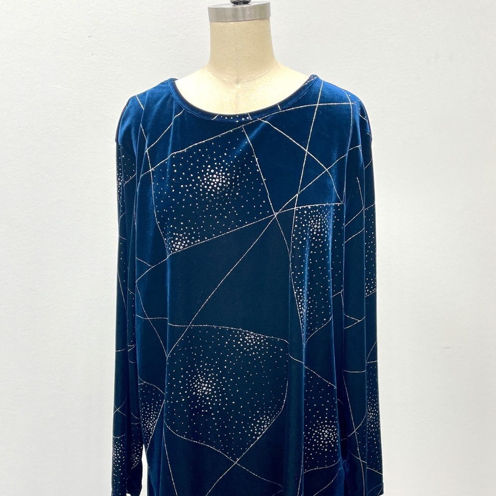 Vintage Navy Velvet with Silver Metallic Embellishment Top